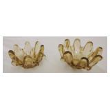 2 amber color decorative glass bowls