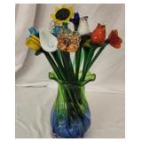 Beautiful blown glass vase and flowers