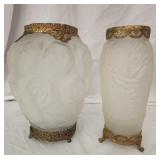 2 frosted glass vases