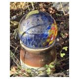 Vintage Pottery Crock & Glass Globe Sphere