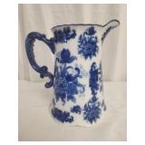 Large blue and white pitcher