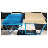 2 blue side tables