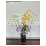Beveled Mirrored Vase with Faux Flowers