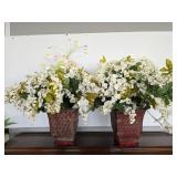 Pair of Metal Planters with Faux Flowers