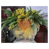 Large Metal Planter with Faux Flowers