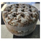 Round blue and brown decorative ottoman