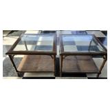 Pair of wooden and glass side tables