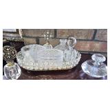 Mirror tray with perfume bottles and trinkets