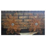 Pair of orange metal flower decor