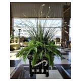 Black and white mosaic planter & faux plant