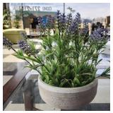 Pottery planter with faux lavender plant