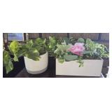 Pair of flower pots with faux flowers