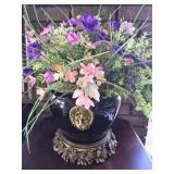 Lion head plant holder with faux plant as is
