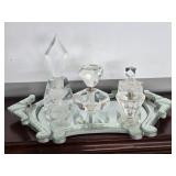 Beautiful Mirrored Tray & Crystal Perfume Bottles
