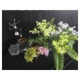 Estate lot of faux flowers and decor