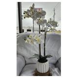 Pot and stand with faux flowers