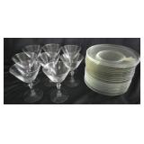 Clear glass plates and cups