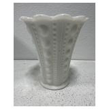 Vintage milk glass zipper & button pattern vase