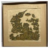 Framed Asian print. Needs a little work.