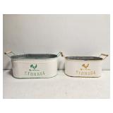 Lit of 2 Metal Rooster Storage Bins