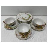 Hand painted Chinese Dragon Tea cups & plates