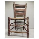 Red crackle chair with leather seat