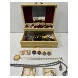 Vintage jewelry box with costume jewelry