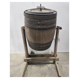 Antique wood stand with barrel