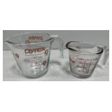 Glass Pyrex 2 cup & Anchor 1 cup measuring cups