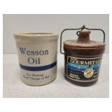 2 vintage pottery cannisters
