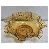 Amber Ruffled Edge Floral Pattern Bowl