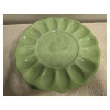 Green glass egg plate as is