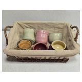 Basket of Misc Pottery Bowls