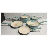 Teal color Green Life pots and pans