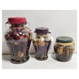Lot of 3 Glass Jars with Vinegar & Fruit