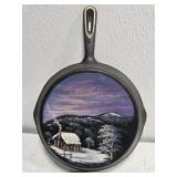 Hand painted cabin cast iron skillet