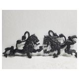 Pair of Black Metal Lion Decor