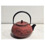 Miniature Red & Black Cast Iron Kettle with Lid