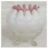 Milk glass ruffled edge footed trinket dish