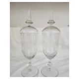 Pair of Decorative etched glass vases with lids
