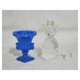 Decorative blue vase & 2 decorative pineapples
