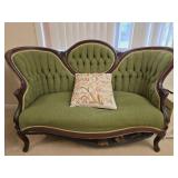 Small Vintage Olive Green Victorian Style Couch