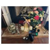 Estate lot of misc figurines faux flowers and more