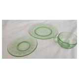 2 uranium glass plates and 1 teacup SEE DESC