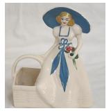 Woman with basket pottery planter