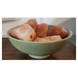 Haeger pottery bowl & pink Himalayan salt blocks