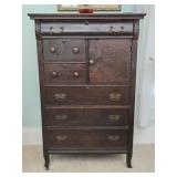 Antique Tiger Oak 6 Drawer Chest w Storage