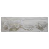 3 pieces of hobnail and ruffled edge glass