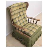Vintage Green Plaid Upholstered Wood Frame Rocker