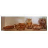 5 pieces of orange carnival glass